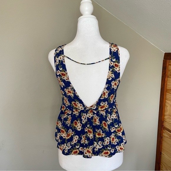 Forever 21 Babydoll Peplum Sleeveless Floral Sunflower Tank Top Small - Picture 3 of 9